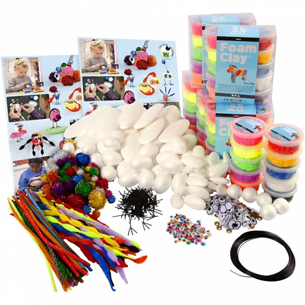Klassesett Til Figurer Med Foam Clay Ass Farger Glitter Farver