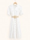 Kneppet kjole med V-hals i broderie anglaise thumbnail